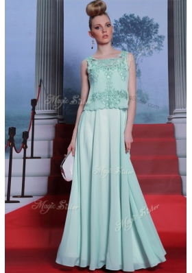 Apple Green Scalloped Neckline Embroidery Sleeveless Side Zipper