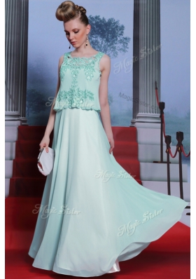 Apple Green Scalloped Neckline Embroidery Sleeveless Side Zipper