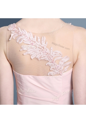 Baby Pink Sleeveless Ankle Length Appliques Side Zipper Prom Gown