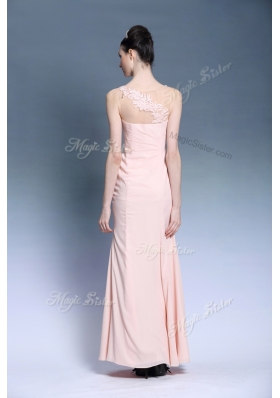 Baby Pink Sleeveless Ankle Length Appliques Side Zipper Prom Gown