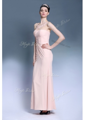 Baby Pink Sleeveless Ankle Length Appliques Side Zipper Prom Gown