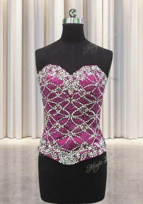 Best Three Piece Sweetheart Sleeveless Quinceanera Dresses Floor Length Beading and Sequins Fuchsia Tulle