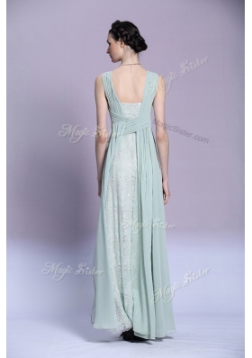 Cheap Empire Homecoming Dress Light Blue V-neck Chiffon Sleeveless Floor Length Backless