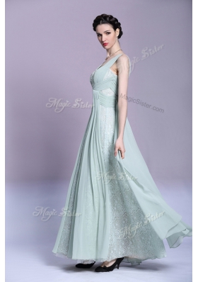 Cheap Empire Homecoming Dress Light Blue V-neck Chiffon Sleeveless Floor Length Backless