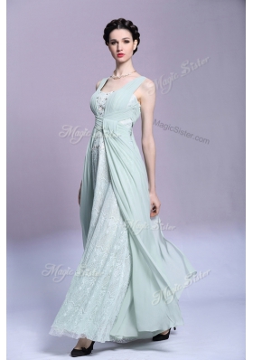 Cheap Empire Homecoming Dress Light Blue V-neck Chiffon Sleeveless Floor Length Backless