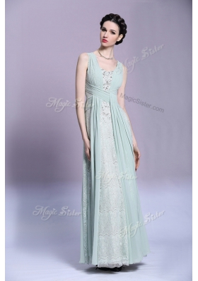 Cheap Empire Homecoming Dress Light Blue V-neck Chiffon Sleeveless Floor Length Backless