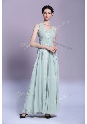 Cheap Empire Homecoming Dress Light Blue V-neck Chiffon Sleeveless Floor Length Backless