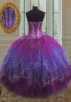 Cheap Three Piece Sequins Sweetheart Sleeveless Lace Up Sweet 16 Quinceanera Dress Multi-color Tulle