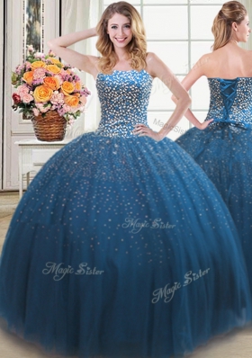Classical Four Piece Teal Sleeveless Floor Length Beading Lace Up Ball Gown Prom Dress