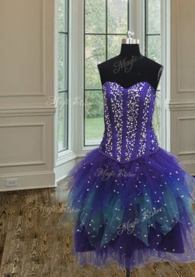 Classical Three Piece Multi-color Lace Up Quinceanera Gown Beading and Ruffles and Sequins Sleeveless Floor Length