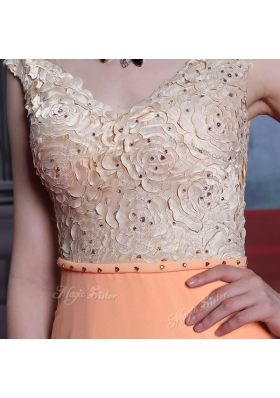 Delicate Orange Scalloped Neckline Beading Sleeveless Side Zipper