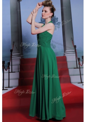 Dramatic Halter Top Sleeveless Zipper Floor Length Beading and Ruching Evening Dress