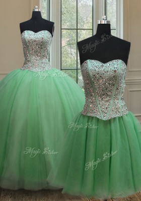 Dynamic Three Piece Lace Up Sweet 16 Quinceanera Dress Beading Sleeveless Floor Length