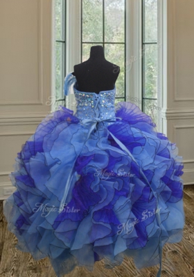 Exceptional Ball Gowns Quince Ball Gowns Multi-color Strapless Organza Sleeveless Floor Length Lace Up