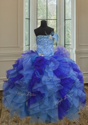 Exceptional Ball Gowns Quince Ball Gowns Multi-color Strapless Organza Sleeveless Floor Length Lace Up