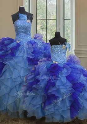 Exceptional Ball Gowns Quince Ball Gowns Multi-color Strapless Organza Sleeveless Floor Length Lace Up