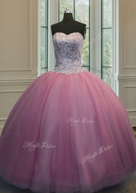 Exceptional Three Piece Ball Gowns Vestidos de Quinceanera Rose Pink Sweetheart Organza Sleeveless Floor Length Lace Up
