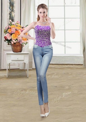 Extravagant Four Piece Purple Ball Gowns Sweetheart Sleeveless Tulle Floor Length Lace Up Beading Quinceanera Gown