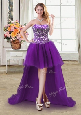 Extravagant Four Piece Purple Ball Gowns Sweetheart Sleeveless Tulle Floor Length Lace Up Beading Quinceanera Gown