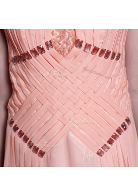 Fashion Halter Top Peach Sleeveless Beading and Sashes|ribbons Floor Length Prom Dresses