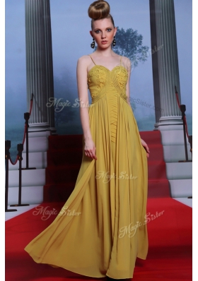 Fashionable Gold Prom Gown Prom and Party and For with Appliques Spaghetti Straps Sleeveless Side Zipper