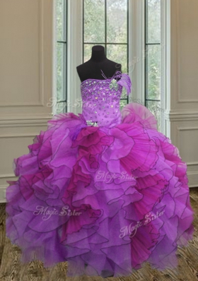 Fine Multi-color Ball Gowns Strapless Sleeveless Organza Floor Length Lace Up Beading and Ruffles Sweet 16 Dresses