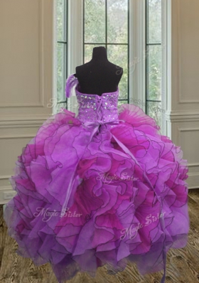 Fine Multi-color Ball Gowns Strapless Sleeveless Organza Floor Length Lace Up Beading and Ruffles Sweet 16 Dresses