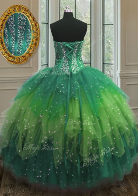 Fine Three Piece Multi-color Ball Gowns Sweetheart Sleeveless Tulle Floor Length Lace Up Beading 15 Quinceanera Dress