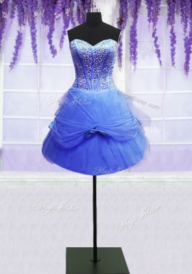 Fitting Three Piece Sleeveless Beading and Bowknot Lace Up Quince Ball Gowns