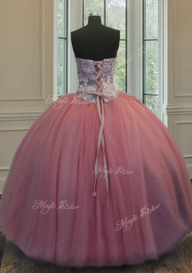 Floor Length Baby Pink Sweet 16 Quinceanera Dress Organza Sleeveless Beading