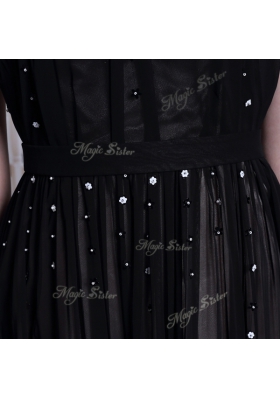 Free and Easy Scoop Sleeveless Zipper Dress for Prom Black Chiffon