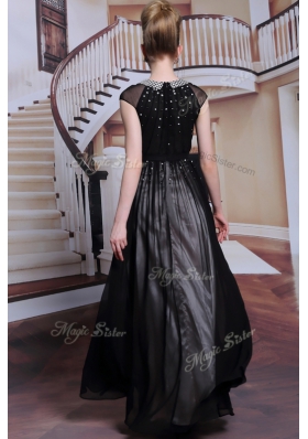 Free and Easy Scoop Sleeveless Zipper Dress for Prom Black Chiffon