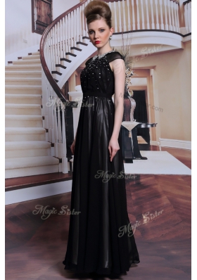 Free and Easy Scoop Sleeveless Zipper Dress for Prom Black Chiffon