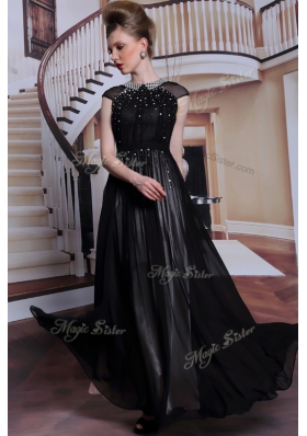 Free and Easy Scoop Sleeveless Zipper Dress for Prom Black Chiffon