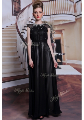 Free and Easy Scoop Sleeveless Zipper Dress for Prom Black Chiffon