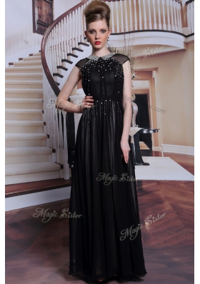 Free and Easy Scoop Sleeveless Zipper Dress for Prom Black Chiffon