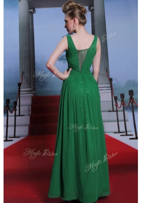 Low Price Dark Green Scoop Neckline Beading Prom Dresses Sleeveless Side Zipper