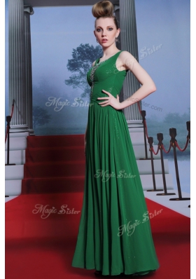 Low Price Dark Green Scoop Neckline Beading Prom Dresses Sleeveless Side Zipper