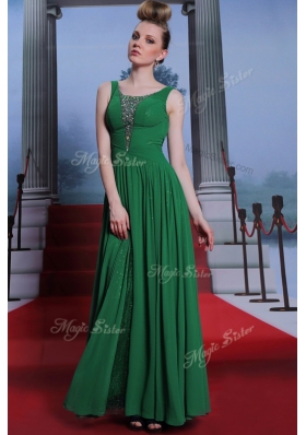 Low Price Dark Green Scoop Neckline Beading Prom Dresses Sleeveless Side Zipper