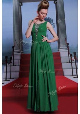 Low Price Dark Green Scoop Neckline Beading Prom Dresses Sleeveless Side Zipper