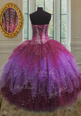 Low Price Three Piece Multi-color Ball Gowns Tulle Sweetheart Sleeveless Beading Floor Length Lace Up Sweet 16 Dresses
