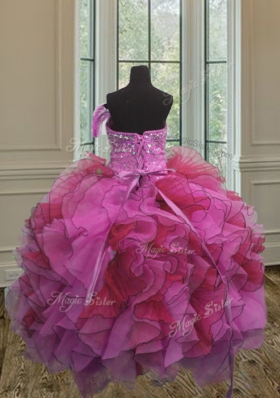 Modern Floor Length Multi-color Sweet 16 Quinceanera Dress Organza Sleeveless Beading and Ruffles