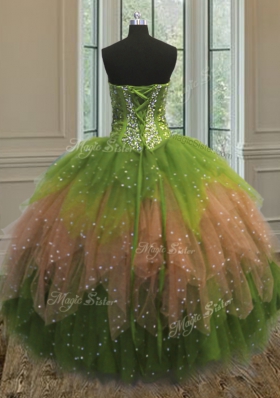 Multi-color Ball Gowns Sweetheart Sleeveless Tulle Floor Length Lace Up Beading and Ruffles and Sequins Quinceanera Dresses