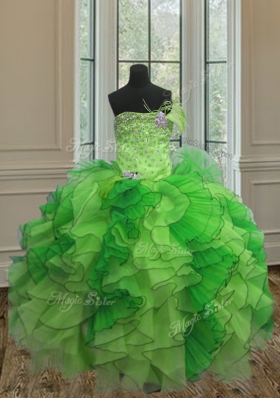 Multi-color Organza Lace Up Strapless Sleeveless Floor Length Sweet 16 Quinceanera Dress Beading and Ruffles