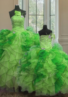 Multi-color Organza Lace Up Strapless Sleeveless Floor Length Sweet 16 Quinceanera Dress Beading and Ruffles