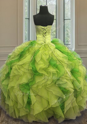 Multi-color Strapless Lace Up Beading and Ruffles Quinceanera Gowns Sleeveless