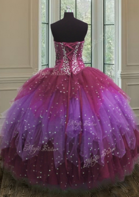 Romantic Multi-color Sweetheart Neckline Beading and Ruffles and Sequins Quinceanera Dress Sleeveless Lace Up