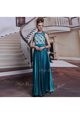 Satin Scalloped Sleeveless Clasp Handle Beading and Appliques Dress for Prom in Teal