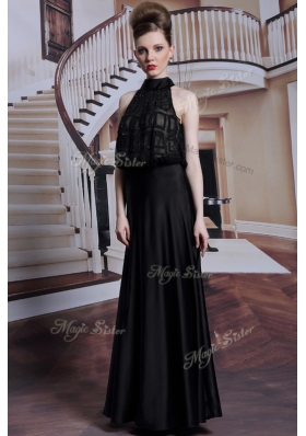 Satin Sleeveless Floor Length Dress for Prom and Beading