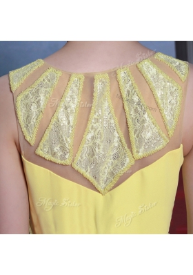 Scoop Yellow Sleeveless Floor Length Lace Side Zipper Prom Dress